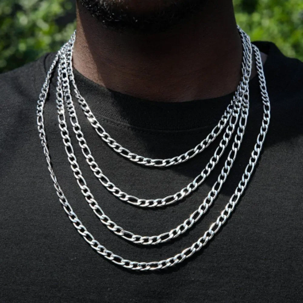 Minimalist Mens 5mm Silver Figaro Chain Necklace Womens Necklace Choker Chain - Picture 1 of 4